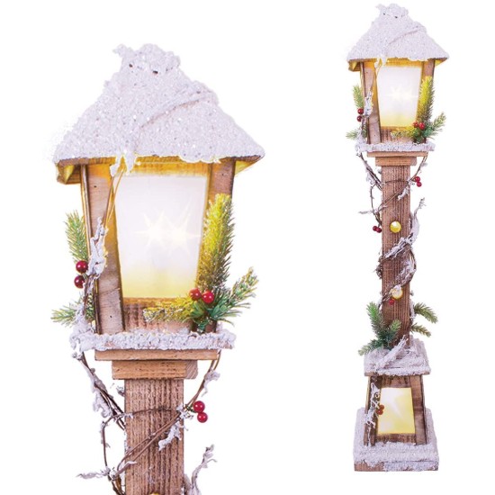 The Christmas Workshop Warm White LED Snow Topped Wooden Lamppost