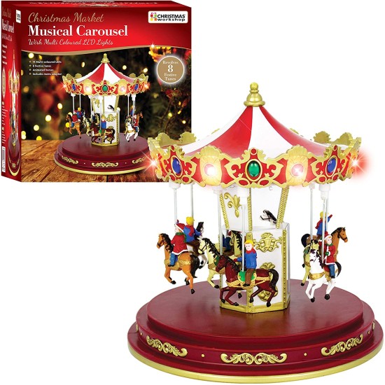 Christmas Market Musical Carousel with Multi Coloured LED Lights