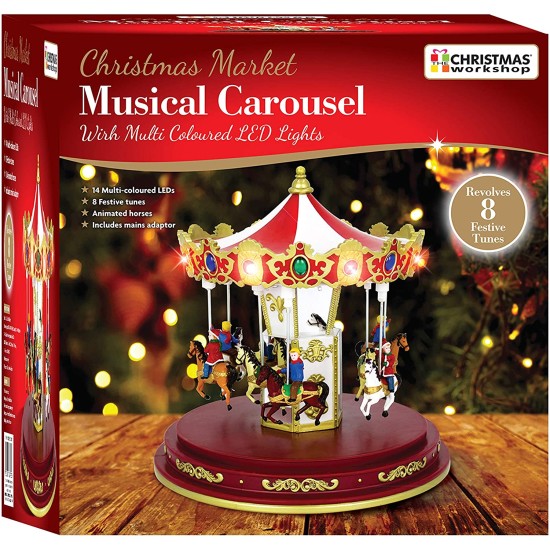 Christmas Market Musical Carousel with Multi Coloured LED Lights