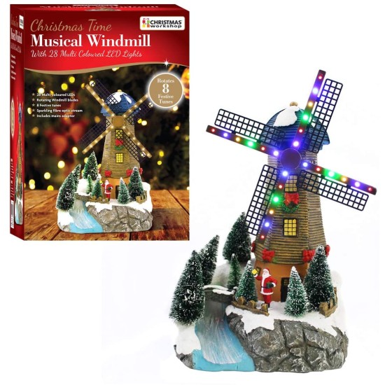 Musical Multi Coloured LED Windmill with Fibre Optic River 