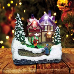 Snow Covered Gift Shop Scene with LED Lights