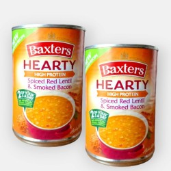 Baxters Hearty High protein Spiced Red lentil & Smoked Bacon Soup 400g x 2