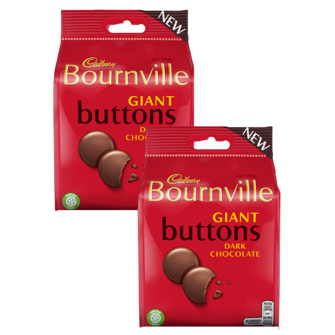 Cadbury Bournville Giant Dark Chocolate Buttons 95g - 2 For £1.50