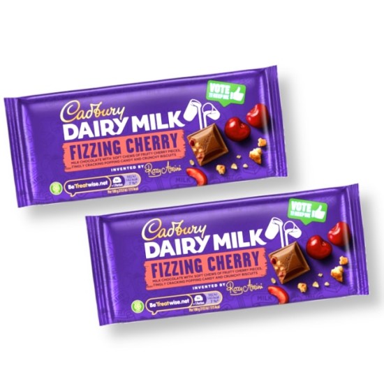 Cadbury Dairy Milk Fizzing cherry Chocolate Bar 110g - 2 For £1.49