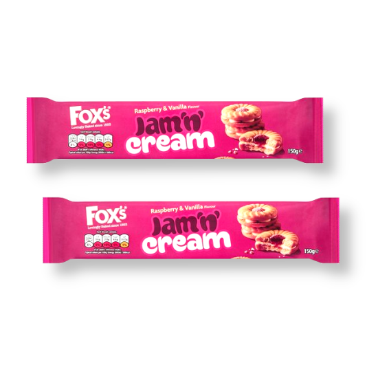 Foxs Jam n Cream Raspberry & Vanilla Flavour Biscuits 150g - 2 For £1