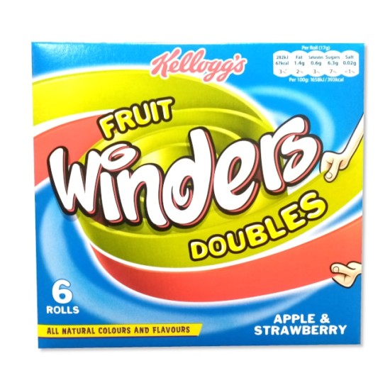 Kelloggs Fruit Winders Doubles Apple & Strawberry 6 x 17g Rolls