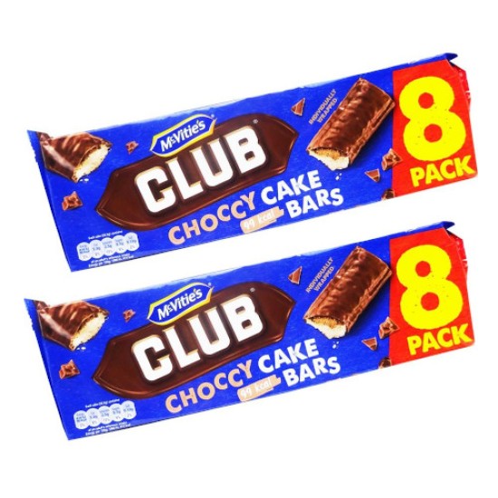 Mcvities Club Choccy Cake Bars 8 Pack 2 For £1.50