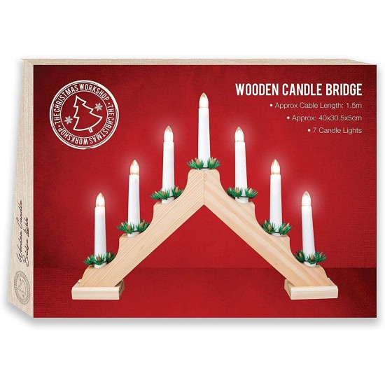 Wooden Christmas Candle Bridge Pine Wood Finish Christmas Light