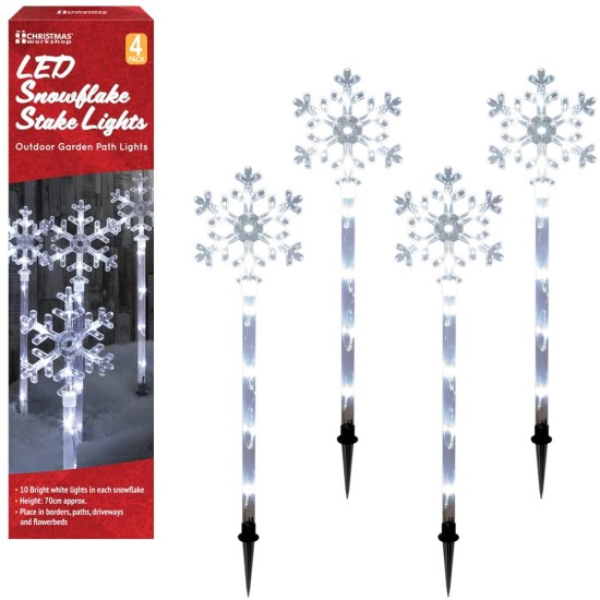 LED Snowflake Garden Path Outdoor Christmas 4pc Stake Lights