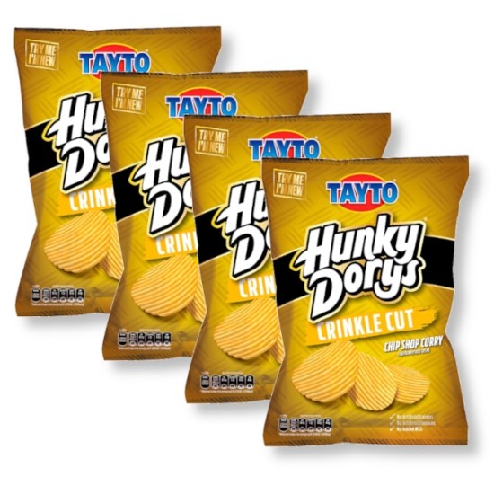 Tayto hunky Dorys Crinkle Cut Chip Shop Curry Flavour Crisps 45g - 4 For £1